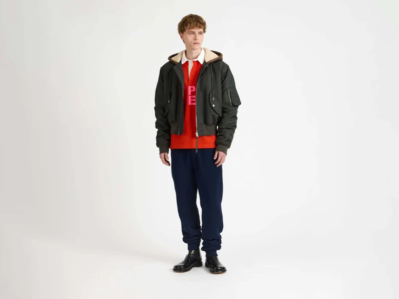 MENS HOODED BOMBER JACKET IN DARK KHAKI