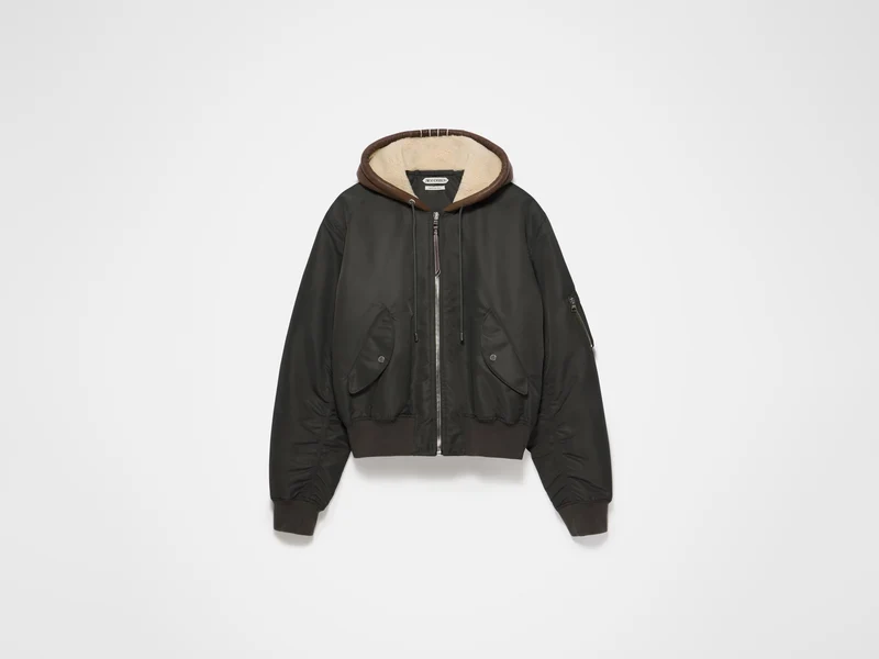 MENS HOODED BOMBER JACKET IN DARK KHAKI