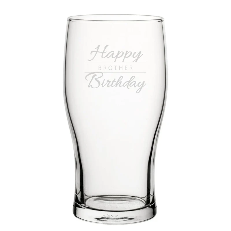 Happy Birthday Brother Modern Design - Engraved Novelty Tulip Pint Glass