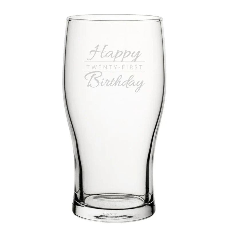 Happy 21st Birthday Modern Design - Engraved Novelty Tulip Pint Glass