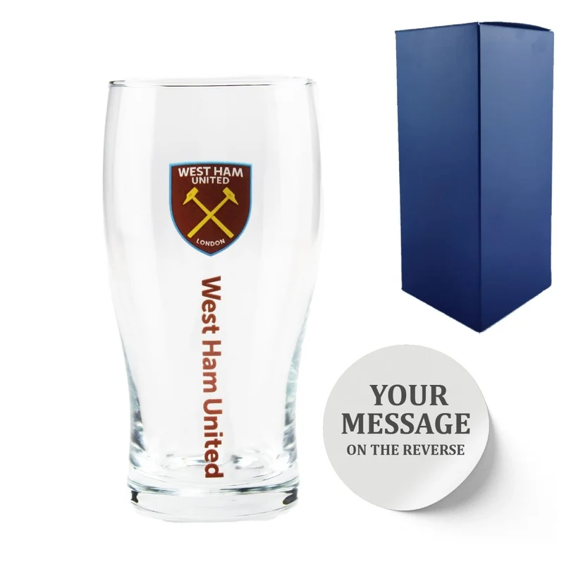 Engraved West Ham 20oz Tulip Pint Glass, Gift Boxed