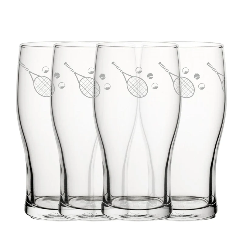 Engraved Tennis Pattern Pint Glass Set of 4, 20oz Tulip Glasses