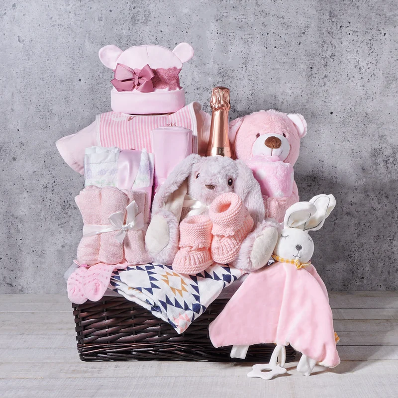 New Baby Girl Bubbly Welcoming Gift Basket