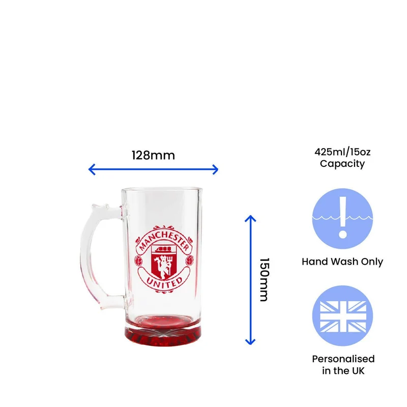 Engraved Official Manchester United 20oz Beer Mug, Gift Boxed