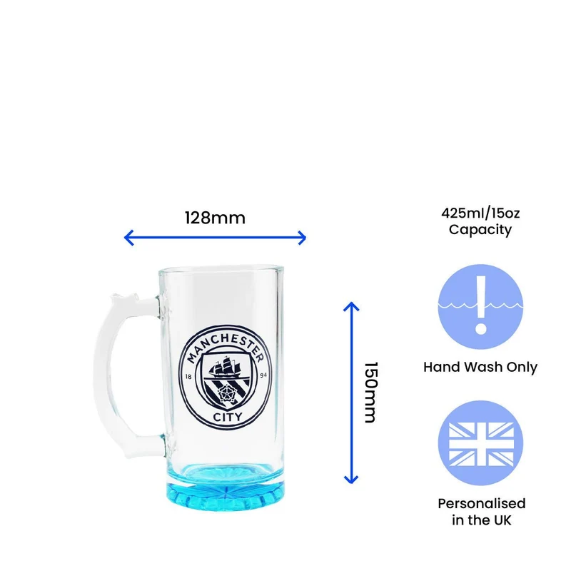 Engraved Official Manchester City 20oz Beer Mug, Gift Boxed