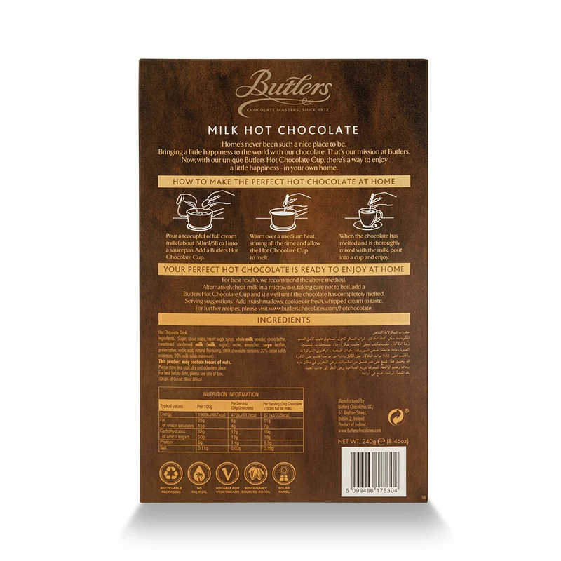Butlers Milk Hot Chocolate Drink Cups