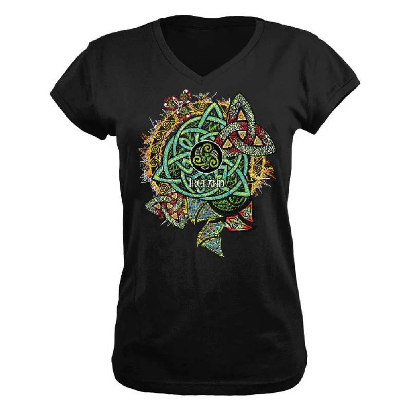 Women's Black V-Neck T-Shirt with Ireland Celtic Knots T-Shirt