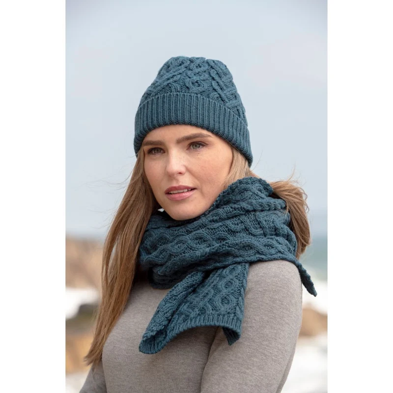 Aran Crafts Super Soft Heart Design Hat Teal Blue