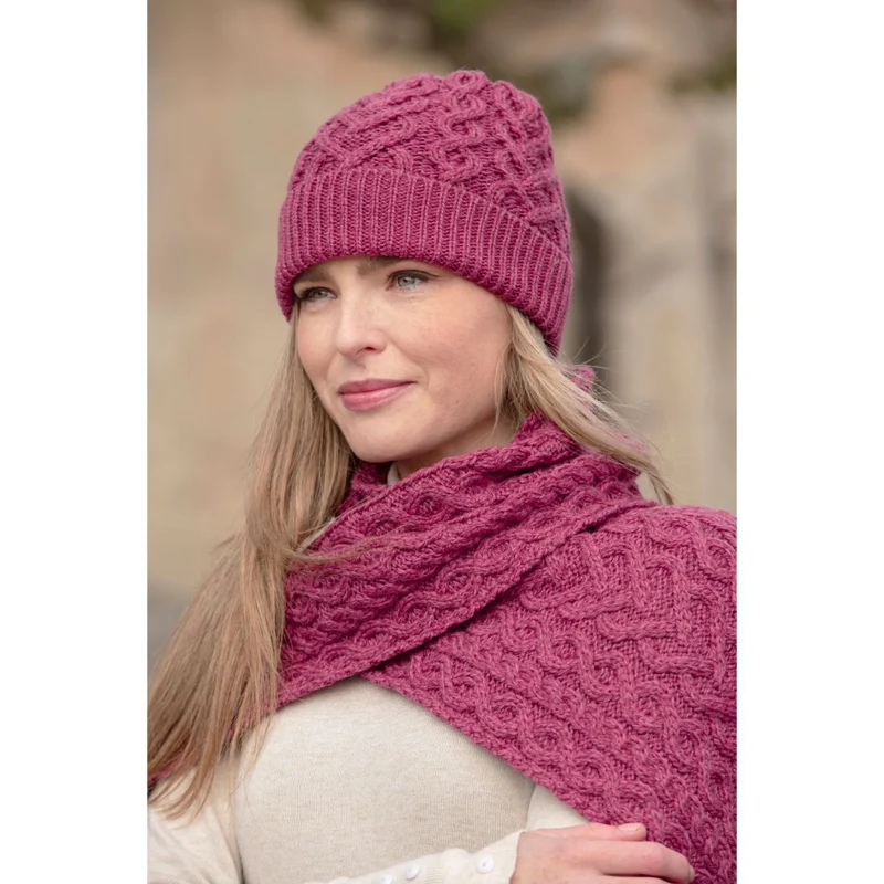 Aran Crafts Super Soft Heart Design Hat Magenta Pink