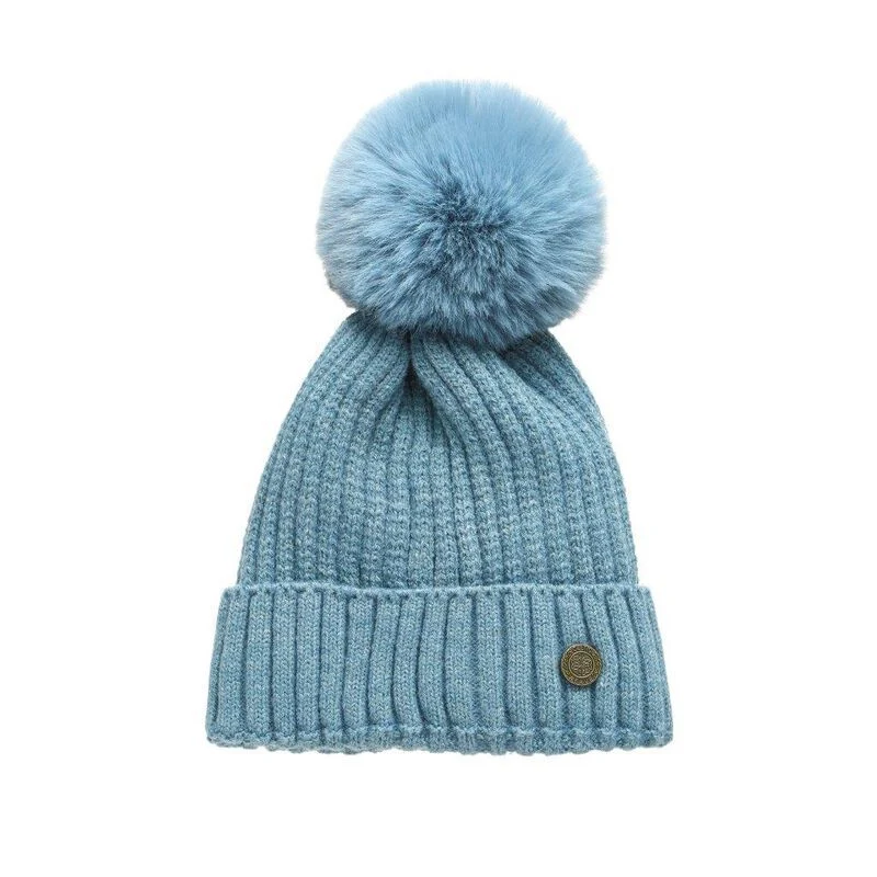 Celtic Weave Ribbed Bobble Hat Teal
