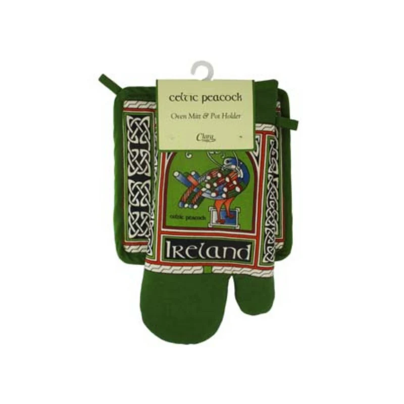 Celtic Peacock Oven Mitt & Pot Holder Set