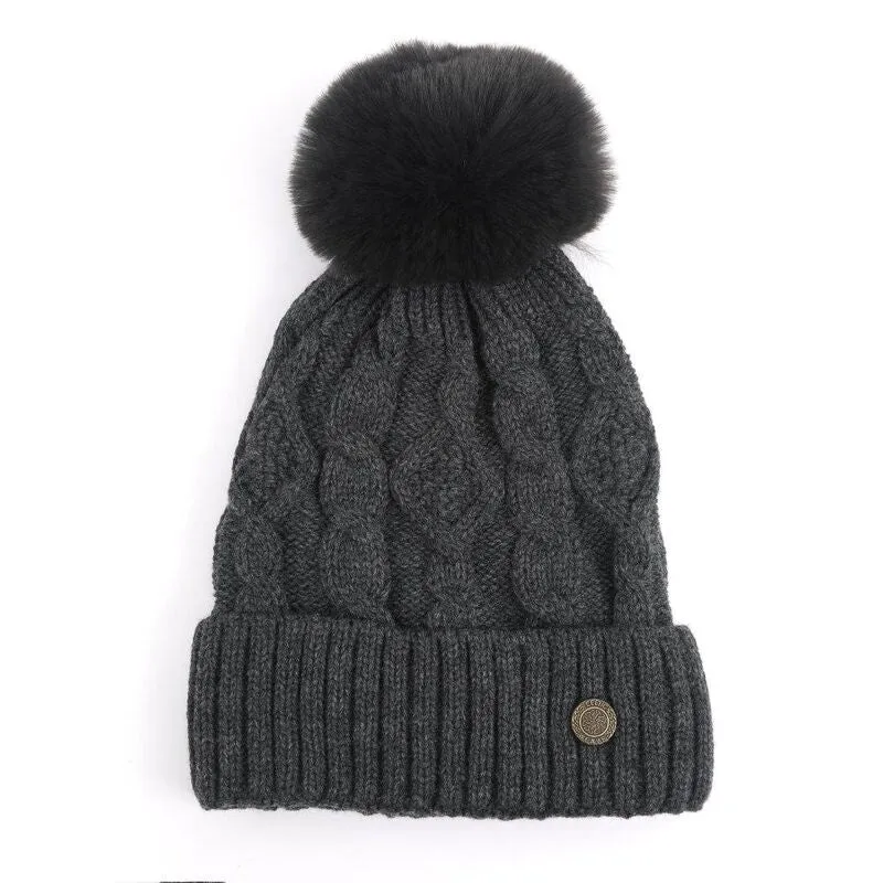 Celtic Weave Bobble Hat Grey