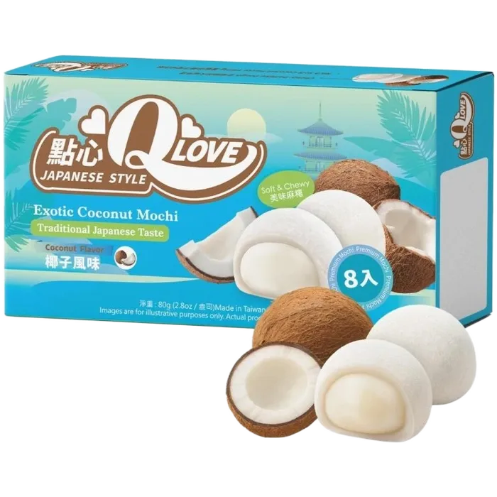 QLOVE Mochi Exotic Coconut Premium 80G Mini Mochi mit Kokosfüllung