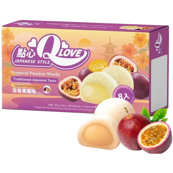 QLove Mini Mochi Passion Fruit Premium 80G Mochi mit Maracuja Füllung