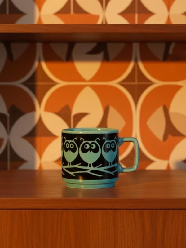 Magpie x Hornsea Mug - Owls on Branch Teal