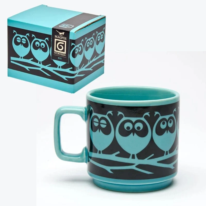 Magpie x Hornsea Mug - Owls on Branch Teal