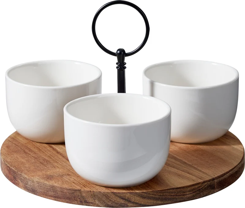Cookinglife Servierset Akazienholz Ø19 cm 4-teilig - Tapas - Porzellan