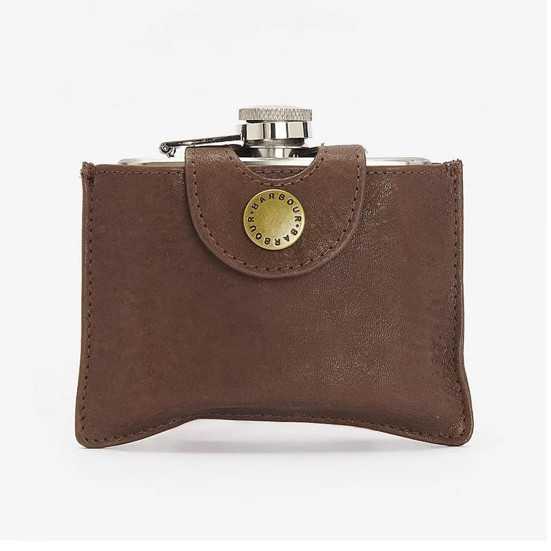 Barbour 4oz Hinged Hipflask Brown One Size