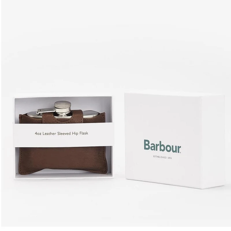 Barbour 4oz Hinged Hipflask Brown One Size