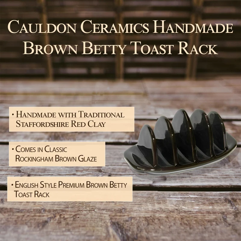 Cauldon Ceramics Hand Made Brown Betty Toast Rack in Traditional Rockingham Brown Glaze