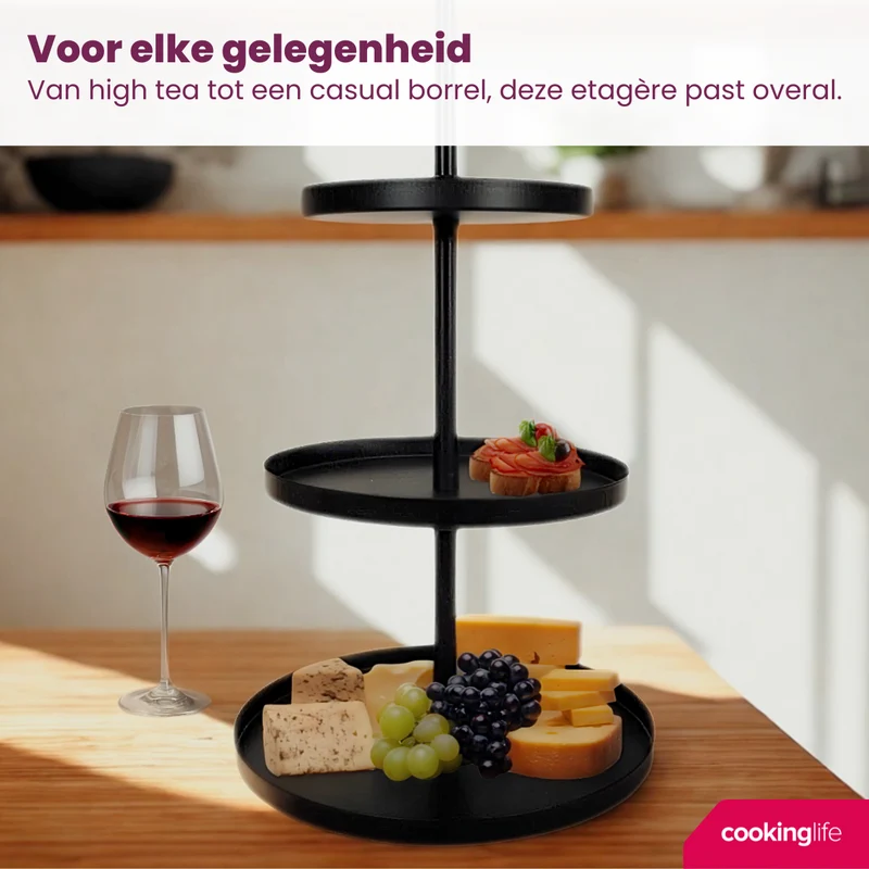 Cookinglife Etagère Metall schwarz ø 20, 25 & 30 cm - 3-stufig - 55 cm hoch