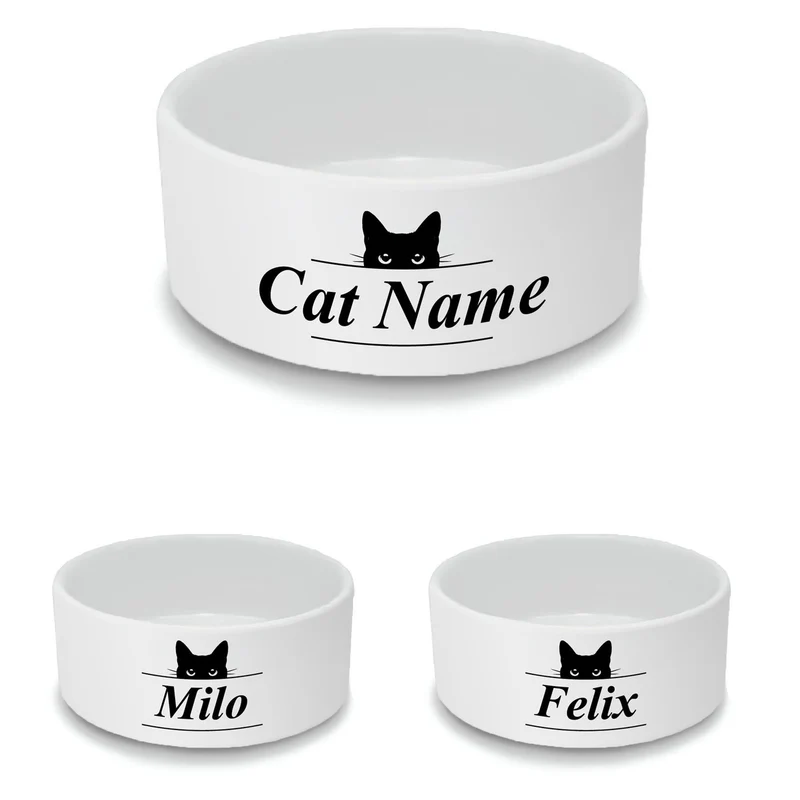 Personalised Small Cat Bowl with Black Cat Ears Design