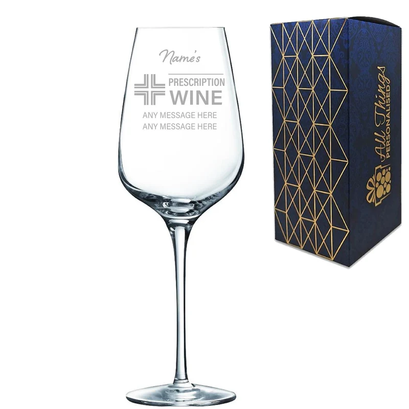 Engraved Wine Glass, Personalised Prescription For Wine Design