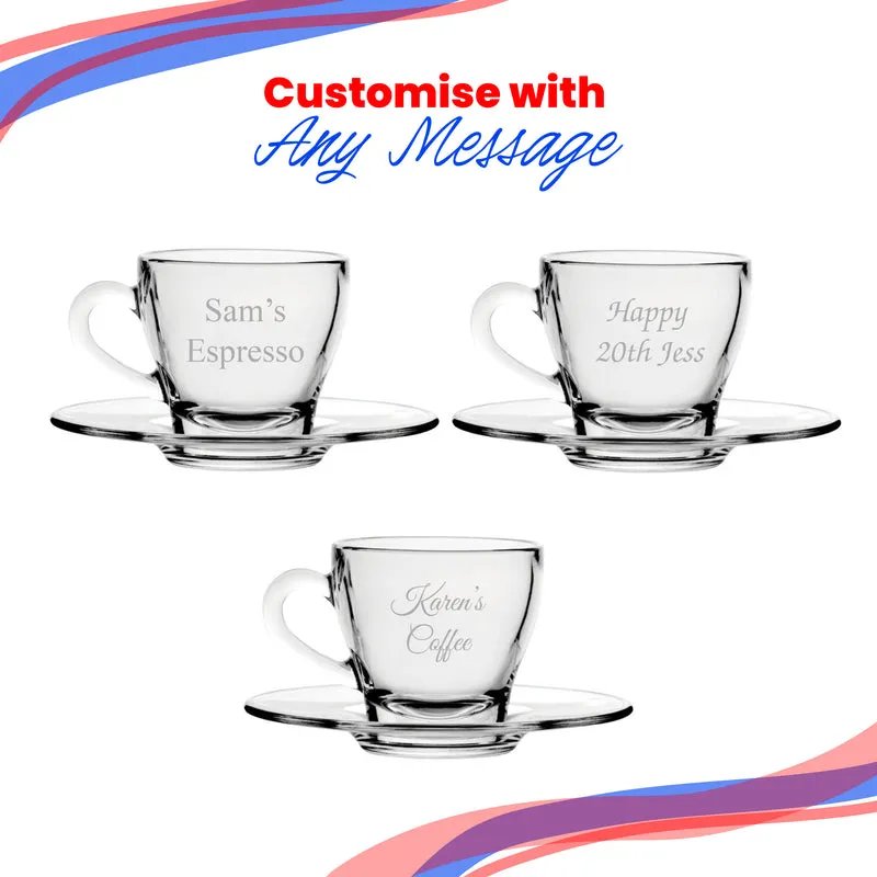 Engraved Ischia Turkish espresso Cup and Saucer Glass 3oz/88ml, Any Message