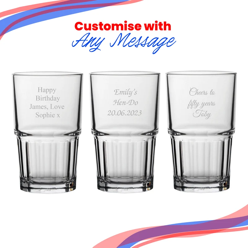 Engraved 10oz/295ml Next Stacking Toughened Hiball Glass, Any Message for Any Occasion