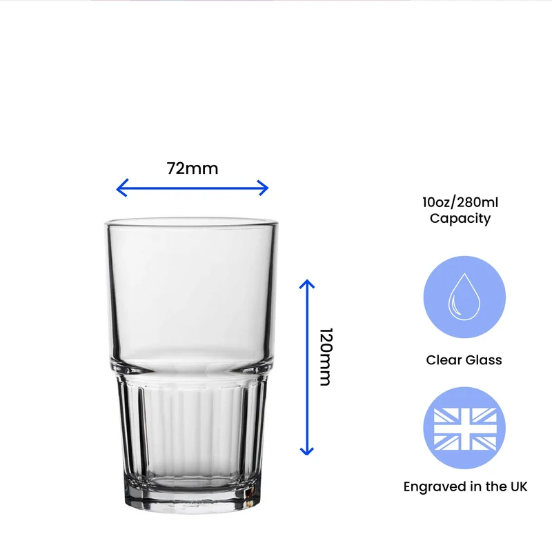 Engraved 10oz/295ml Next Stacking Toughened Hiball Glass, Any Message for Any Occasion