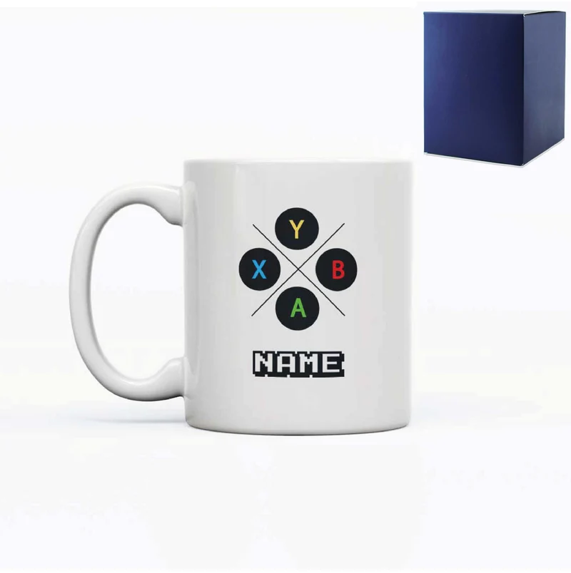 Printed Mug with Play Console Controller Design, Gift Boxed, Personalise with any name for any gamer