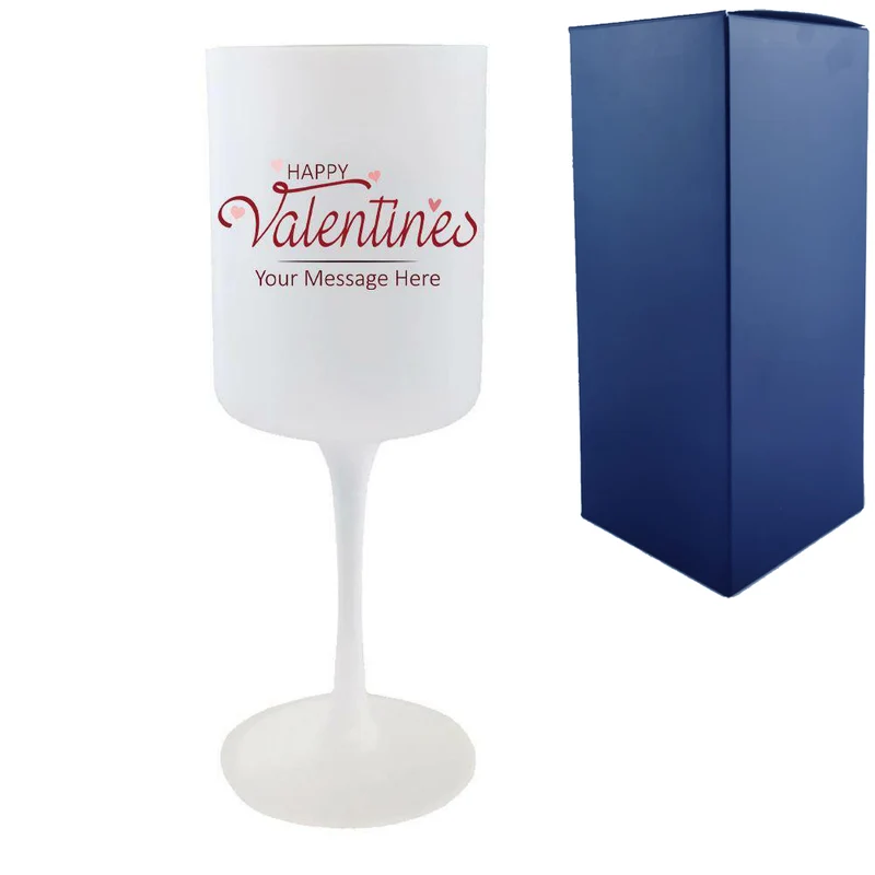 Printed Frosted Wine Glass with Happy Valentines Design