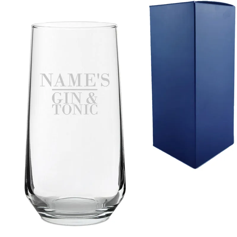 Engraved Allegra 16.5oz Hiball with Name's Gin and Tonic Design