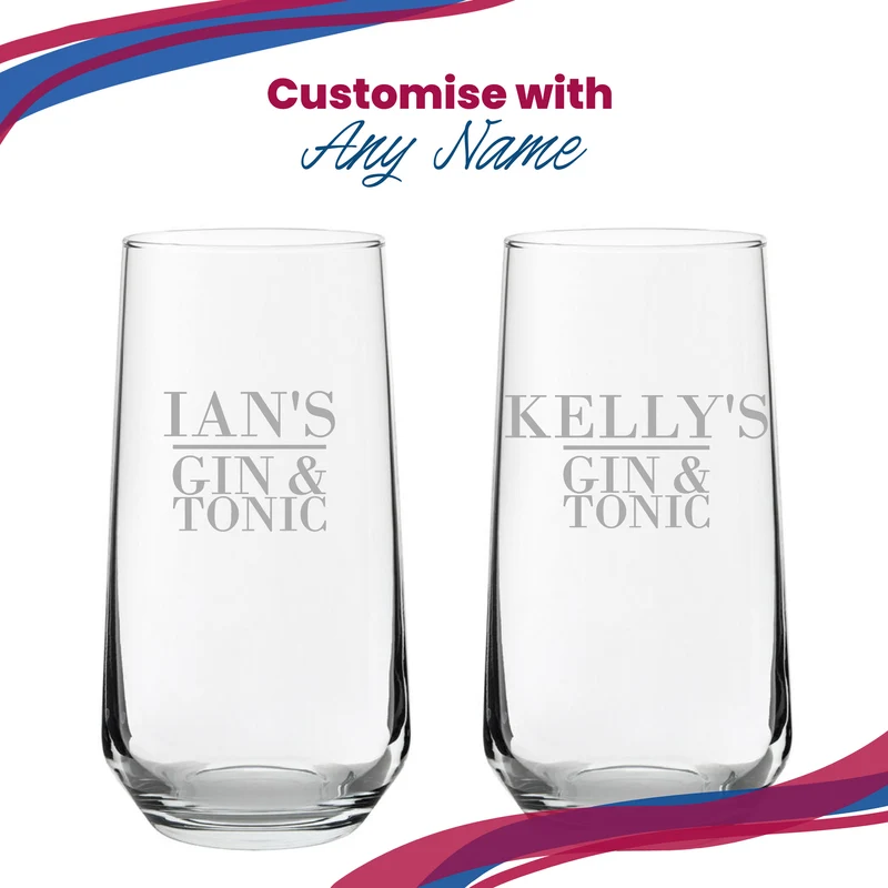 Engraved Allegra 16.5oz Hiball with Name's Gin and Tonic Design