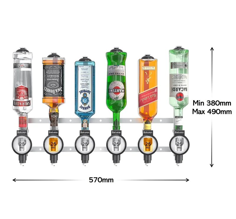 Barbarian Liquor Dispenser For Home Bar 3/4/6 Bottle Wall Mounted - Bar Butler Shot Measure Bracket Alcohol Wine Upside Down Drink Jigger Optics Man cave