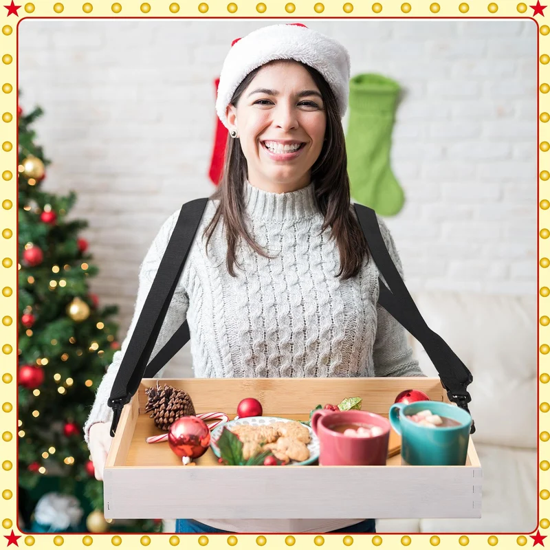 Teenyyou Wooden Vendor Tray with Strap Movie Night, White, Spaces