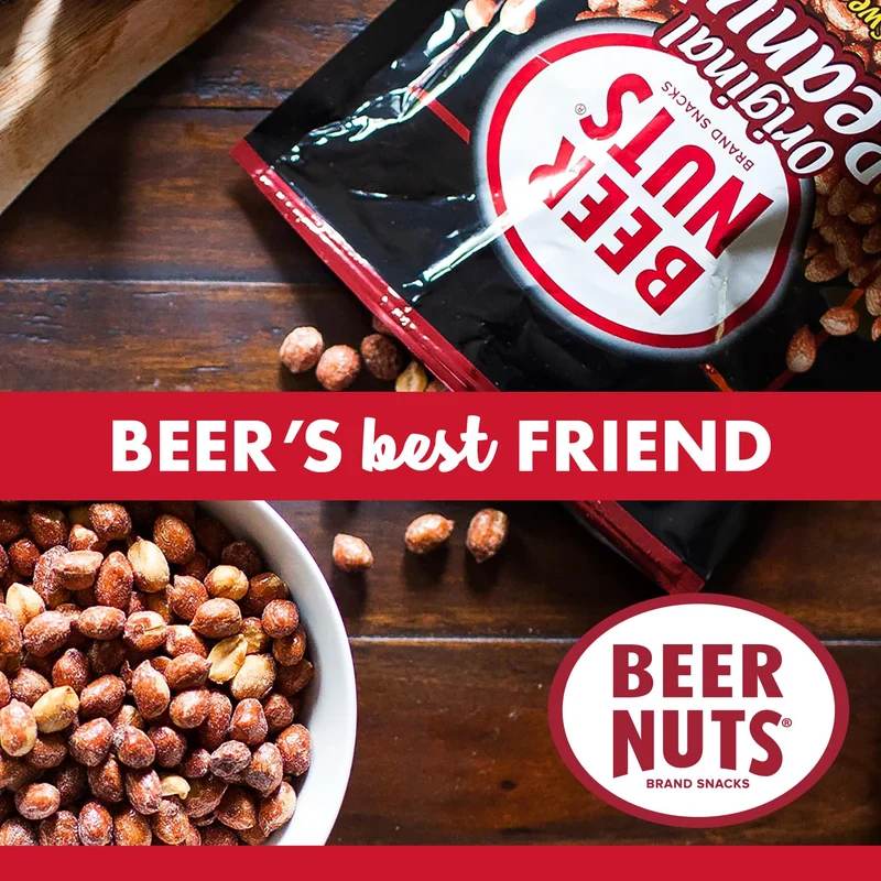 BEER NUTS Original Peanuts - Sweet & Salty Bar Nuts - Gluten Free, Kosher, Low Sodium, On The Go Packaged Peanut Snacks Made In The USA - 1.75oz Single Serve Bottle Bags (Pack of 12)