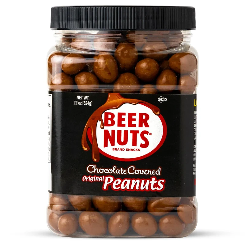 Beer Nuts Chocolate Covered Original Peanuts, Gluten Free, Kosher, Low Sodium, Made In The USA, Perfect for Holidays or Parties, Serious Snacking Since 1953 (22oz, Chocolate Covered Peanuts)