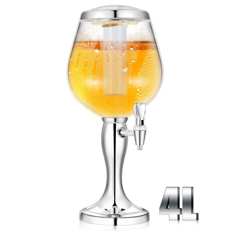 FillTouch Mimosa Tower, 4l/ 135oz Beer Beverage Dispenser for Drinks Mimosa Tower Dispenser with Ice Tube and Spigot Tabletop Beer Dispenser Liquor Dispenser for Margarita Liquor Bar Party