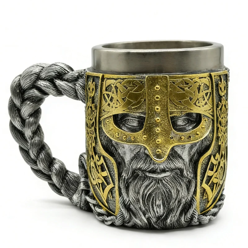 Hmusnwol Viking Mug Beer Stein Cup Drinkware 15.8oz for Man Dad Gifts