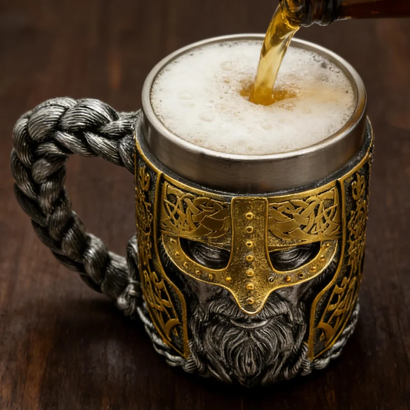 Hmusnwol Viking Mug Beer Stein Cup Drinkware 15.8oz for Man Dad Gifts