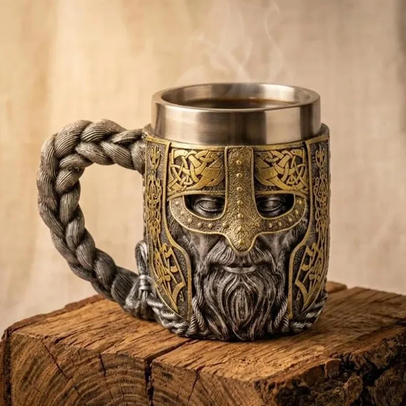 Hmusnwol Viking Mug Beer Stein Cup Drinkware 15.8oz for Man Dad Gifts