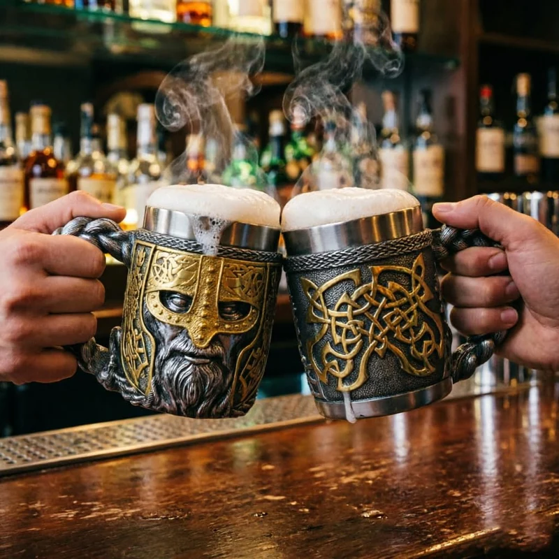 Hmusnwol Viking Mug Beer Stein Cup Drinkware 15.8oz for Man Dad Gifts