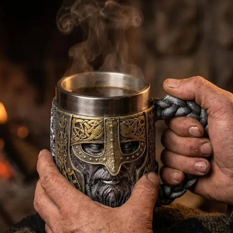 Hmusnwol Viking Mug Beer Stein Cup Drinkware 15.8oz for Man Dad Gifts