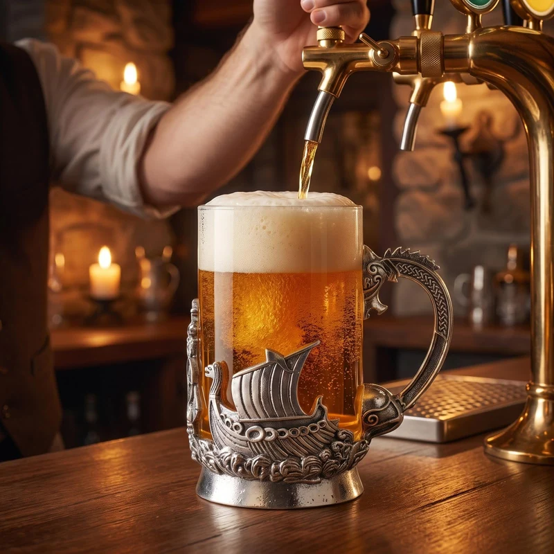 Viking & Mythological Pewter Beer & Water Drinking Glass - 18oz SINGLE - Pint, Whiskey, Rum & Scotch Glass, Elegant, Medieval Crystal Cup, Mug, Goblet, Gifts for Men & Women, Old Fashioned Glass