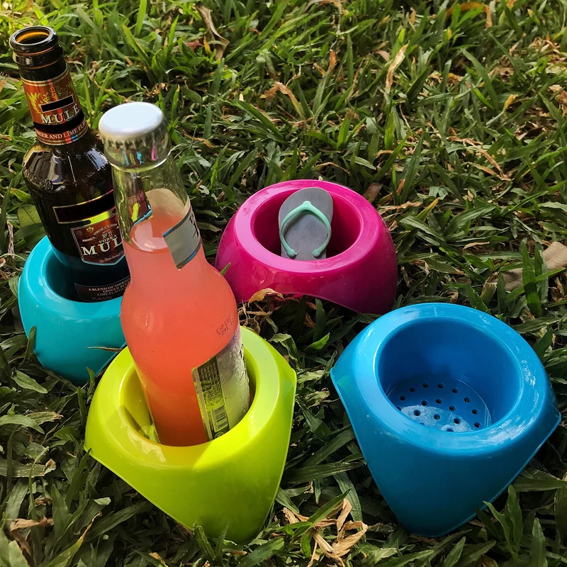 Mookundy - Sand Beach Cup Holders with Stainless Steel Bottle Opener. Portable Sand Coaster | 4 Pack