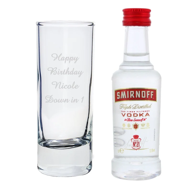 Personalised Shot Glass And Miniature Vodka Set - Text Only