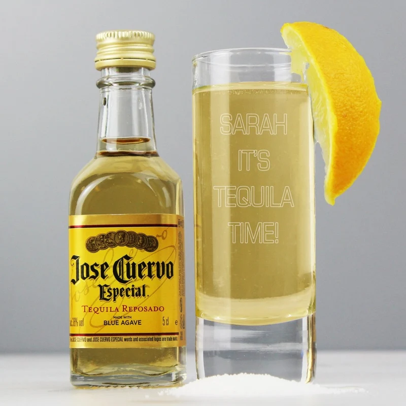 Personalised Shot Glass And Miniature Tequila - Text Only