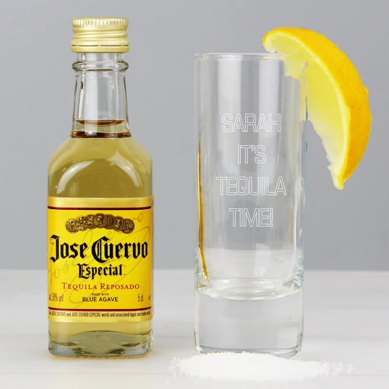 Personalised Shot Glass And Miniature Tequila - Text Only