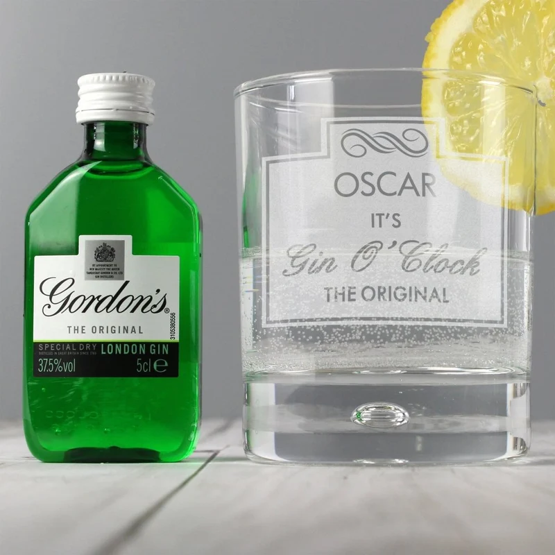 Personalised Gin Oclock Glass & Gin Miniature Set